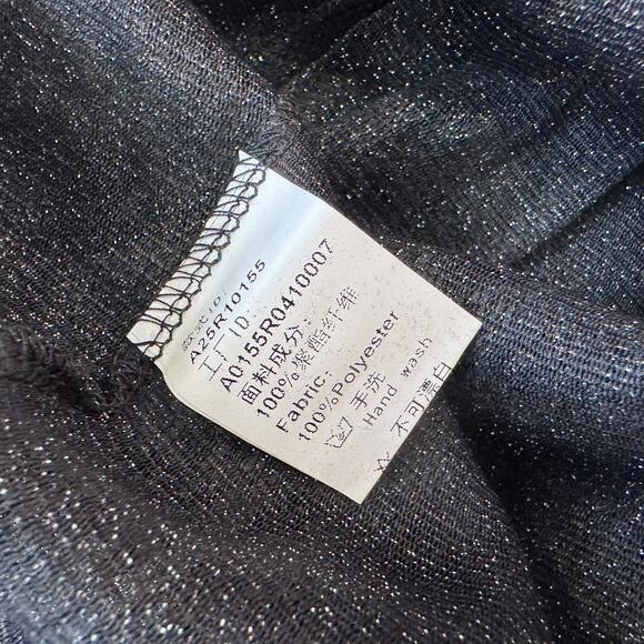 New Haoduoyi Black Stars Tie Front Shimmery Silver Long Sleeves Blouse Size S - Picture 8 of 9